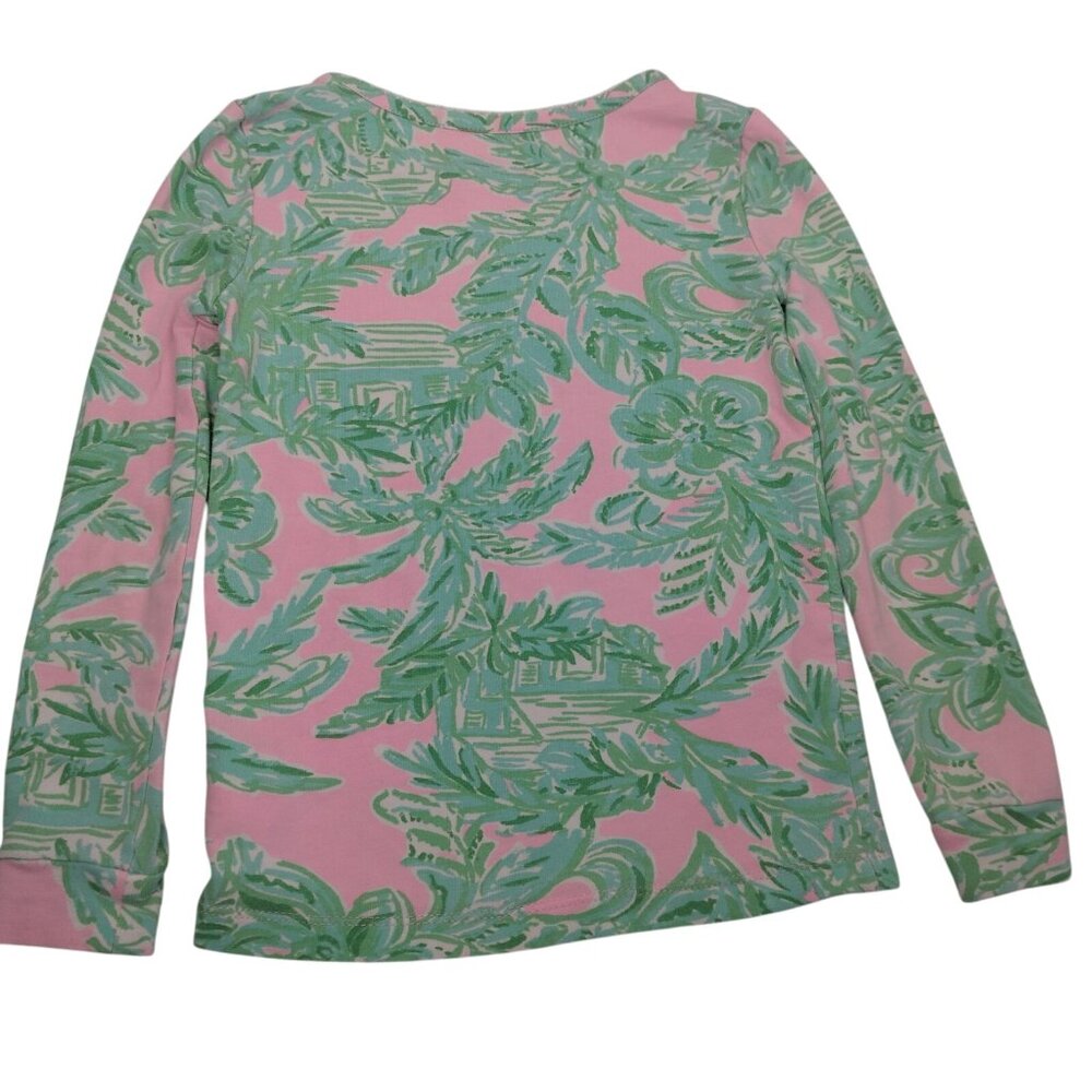Lilly Pulitzer Sammy Pajama Shirt Youth Girls 4 Top Only Palms Pink Green Beach - Picture 3 of 14